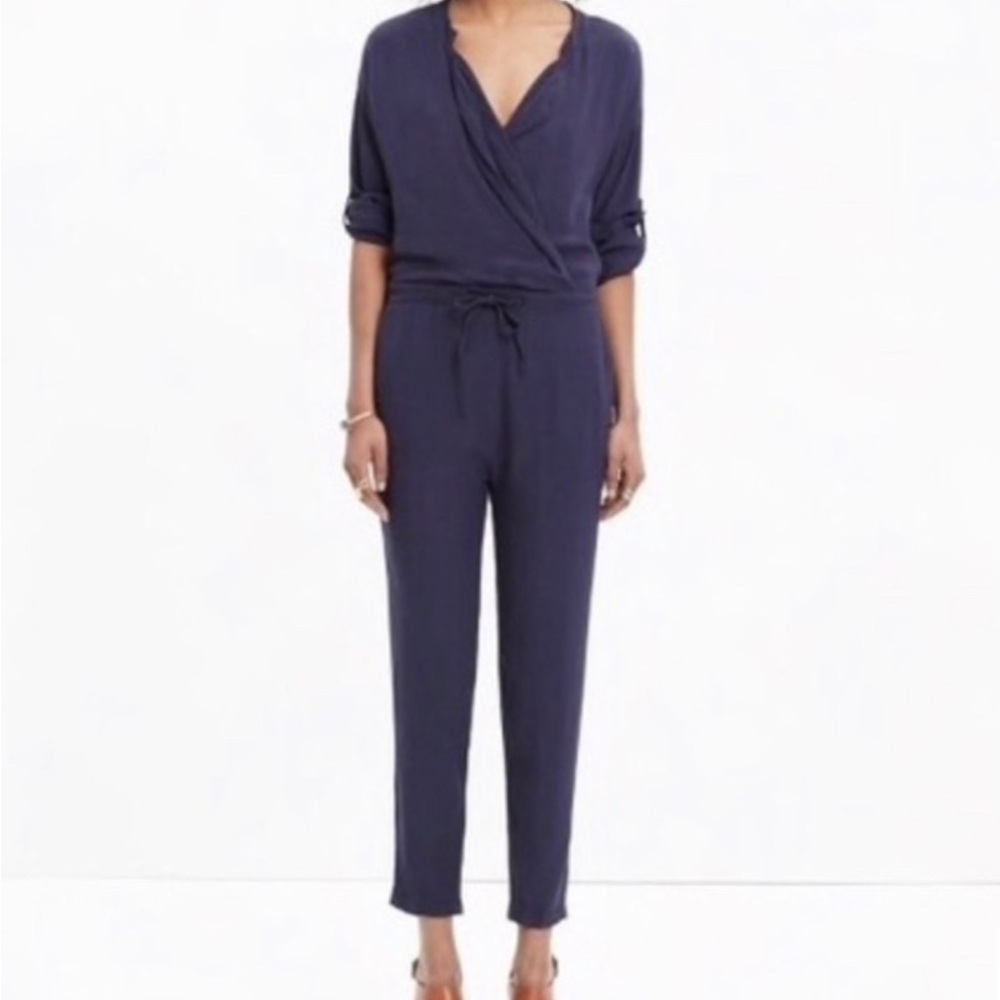 Madewell Navy Blue Long Sleeve One-Piece Jumpsuit XS Pre-Owned Tie Front